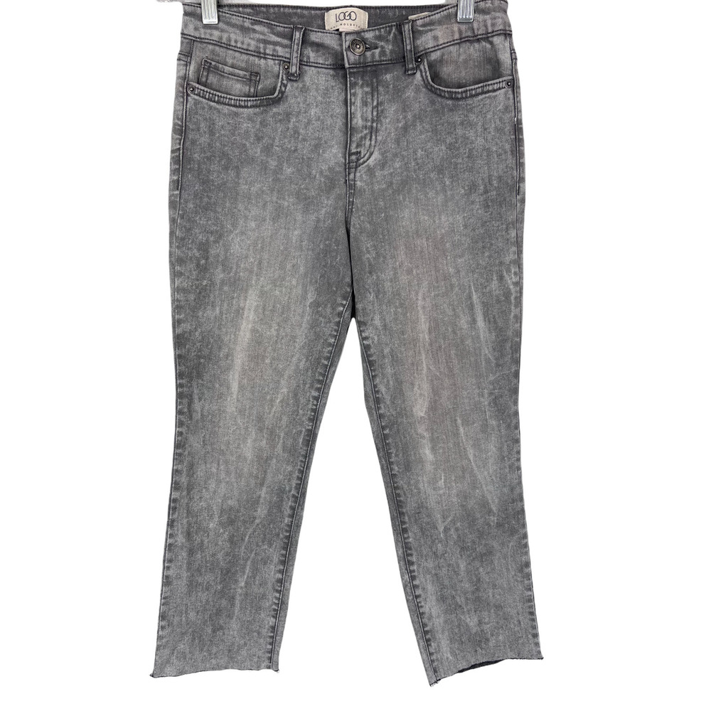LOGO by Lori Goldstein Petite Tie-Dye Straight-Leg Ankle Jeans Charcoal 0P Size